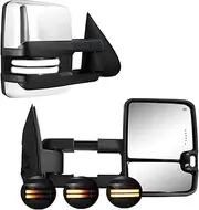 Towing Mirrors for 2003-2006 Chevy Silverado GMC Sierra with Turn Signal Light,Power Glass Backup Lamp Heated(Smoked Lens Chrome Housing)
