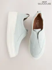 Blue Slip On Signature Forever Comfort® Leather Chunky Wedge Platform Trainers (AA7443) | $98