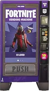 Fortnite Vending Machine, Featuring 4” X-Lord Action Figure, Including 9 Weapons, 4 Back Blings, and 4 Building Material Pieces
