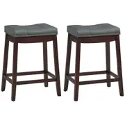 Giantex 2PCs Saddle Bar Stools Nailhead Barstools Seat Padded Counter Chair Vanity Stool w/Solid Wood Legs 64cm Brown