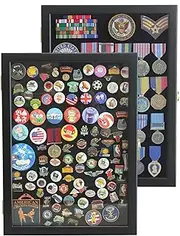 Collector’s Medal Display Case Frame - 14"x19" Lapel Pin Shadow Box with 98% UV Protection Door for Military Medals Insignia Ribbons, Beach Tags, Jewelry, Sport Pins, Black
