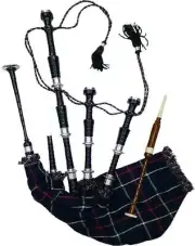 Scottish Highland Rosewood Bagpipe Fitted With Silver Mounts Mackenzie Cover