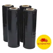 4 Rolls Black Pallet Wrap Shrink Stretch Film Hand Use 500mm x 400m 25um EXPRESS