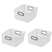 3x Home Leisure Square Basket W/Handles Clear Laundry Floor Cleaning Home Set
