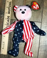 TY Beanie Babies Spangle Patriotic Bear Stuffed Animal Beanbag Baby New Tags 4th