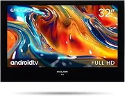 ENGLAON 32 Inch Full HD TV with LED Android Smart IP65 Waterproof Display and Black Finish for Bathroom Kitchen Pool Spa and Home
