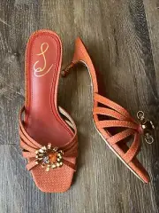 Sam Edelman Posey Heeled Sandal Orange Weave W/ Broach - Size 7.5