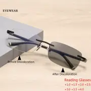 Rimless Photochromic Progressive Reading Glasses For Men Outdoor Sunglasses New
