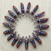 Natural amethyst Stone 7 colors alloy pillar Pendants 24pcs/lot Wholesale