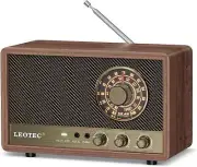 AM FM Radio, Vintage Retro Wood Table Radio, Portable Bluetooth Speaker Plug in