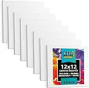 KEFF Canvas Boards for Painting - 12x12 8-Pack Bulk Canvas Panels, 100% Cotton Triple Primed Large Canvases for Art Painting Supplies, Acrylic, Oil, Watercolor & Tempera