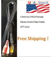 3.5mm to 3 RCA Female jack Stereo Audio/Video Cable 3FT Cord *Free Shipping