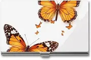 [VFMKT] Slim Metal Business Card Holder Portable Business Card Case Pocket Name Card Holder Orange Butterfly Wallet for Men Women Office Travel, style, One Size
