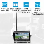 Elinz 2CH Digital Wireless 7" DVR Splitscreen Monitor 12V 24V Car Caravan Truck Trailer