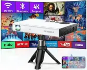 Mini Projector, 4K Support Pocket DLP Projector with WiFi and Bluetooth, 1080P