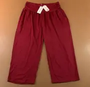 UEU Womens Size XL Wine High Rise Pocketed Pull On Wide Leg Capri Pants NWT