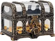 Transparent Plastic Pirate Treasure Box with Lock and Key Children Treasure Toy Box Prize Storage for Kids Boys Birthday,Halloween, Christmas Pirate Party Favors
