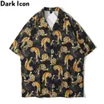 DARK ICON TIGER PRINT 街頭時尚男士襯衫 2023 夏季 POLO 衫薄材質夏威夷襯衫