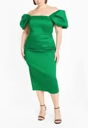 CITY CHIC Elyse Dress in Bright Green Plus Size Medium / 18 NWT [RRP $199.95]