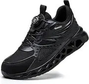 [Rolltongoz] Safety Shoes with Rotary Knob & Steel Toe Cap Shoe - Lightweight, Breathable and Unisex for Industrial Work, Black (Black 2), 43 EU