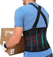 Lower Back Brace with Suspenders | Lumbar Support | Wrap for Posture Recovery, Workout, Herniated Disc Pain Relief | Waist Trimmer Work Ab Belt | Industrial | Adjustable | Women & Men | Black Mesh XL