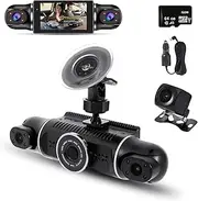 4 Channel Dash Cam,Front+Rear+Left+Right Dash Camera for Cars,360° Rotatable Camera,64Gb Card,GPS & Wi-Fi Enab,Loop Recording, R, Night Vision Black Lig Ng Line