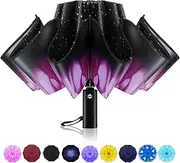 [Trenovo] Travel Inverted Umbrella - 10 Ribs Automatic Folding Reverse Umbrella, Upside Down Reflective Umbrella, Compact Windproof Umbrella with Double Vented Canopy for Women Men
