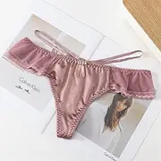 [FARZAH] 3Pcs Transparent Strings Women Satin Underwear Cute Bowknot Low Rise Thongs Ladies Panties Solid Sexy Lingerie for Womens (Color : Pink, Size : One Size)