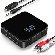 Bluetooth 5.0 Wireless Audio Adapter Transmitter Receiver with Toslink AUX RCA for TV PC Stereo System Headphones Speaker
