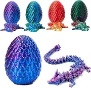 3D Printed Dragon in Egg, Full Articulated Crystal with Dragon Egg, Home Office Decor Executive Desk Toys, Adults Fidget Toys for Autism/ADHD (Laser Purple, 12") (Blue)
