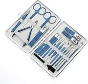 Blue Manicure Set 18 on Tools Professional Clippers Nail Kit Pedicure Stainless Steel File Scissors,Blue 18PCS