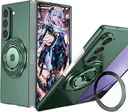 [Ysnzaq] Magnetic Case for Samsung Galaxy Z Fold6 7.6 Inch with 360 Degree Ring Holder, Military Shockproof Bumper Thin Wireless Charging Case for Samsung Galaxy Z Fold6 6th JDXZ Green