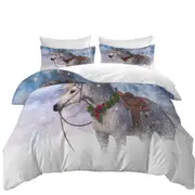 Snowy Christmas with White Horse Quilt Cover