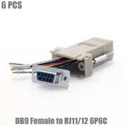 6 Pcs DB9 RS232 Female to RJ11 RJ12 6P6C Phone Line Jack Modular Adapter Ivory