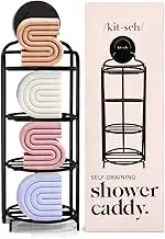 Kitsch Self Draining Shower Caddy - Bathroom Shower Organizer with Suction Cup | Rustproof Shower Rack & Bar Soap Holder for Shower | Soap Dish for Shower | Bar Soap Holder for Shower Wall (Black)