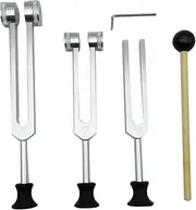 Anlayliay 4 Pack Tuning Fork Set(128Hz, 256Hz, 512Hz) with Tuning Fork Hammer for Sound Sound Vibration Tool with Base,Silver