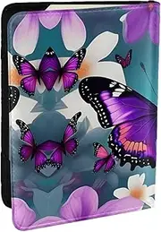 [GaxfjRu] Purple Butterfly and Flowers Print Leather Passport Holder Covers Case, Waterproof Travel Wallet Passport Holder for Women Men, Black, One Size