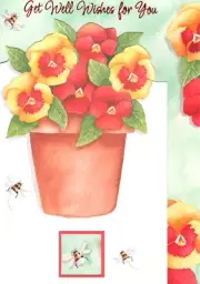 Get Well Wishes Yellow & Red Pansy Pansies & Honey Bee Bees Greeting Card
