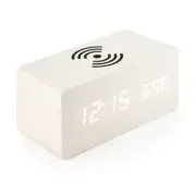 Voice Control Wooden Digital Alarm Clock Wireless Charging Temperature Date Nigh
