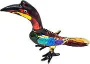 [Mr_air_thai_Glass_Blown] Tiny 3" Long Brown Hornbill with Blue Wings Figurine - Miniature Hand Blown Painted Glass Birds Horn Bill Colorful Crystal Animal Decorative Collectible Figurines Décor Gifts