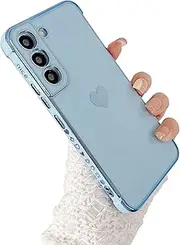[phylla] Compatible with Samsung Galaxy S21 FE 6.4” 5g Phone Case Luxury Plating Cute Love Heart Side Small Pattern Case Full Camera Protection Soft Silicone Shockproof Bumper Cover (Blue)