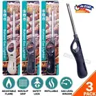 3pk Long Butane Gas Lighter Refillable Safety Lock Non-Slip Grip Kitchen BBQ AU