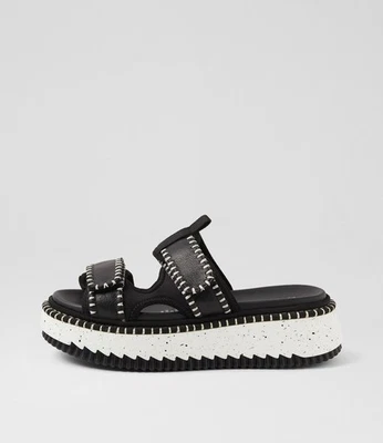 New Django & Juliette Daru Black Beige Multi Sandals Womens Shoes Casual