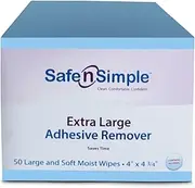 Safe n Simple Extra Large Adhesive Remover with Alcohol 50 Large and Soft Moist Wipes 4'' x 4 3/4''