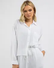[Mooloola] Mooloola Women's Lola Dallis Linen Long Sleeve Shirt in White Size 10 10 White