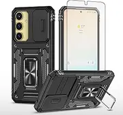 [Asuwish] Phone Case for Samsung Galaxy A35 A55 5G with Tempered Glass Screen Protector and Slide Camera Cover Magnetic Ring Holder Stand Accessories Slim A 35 35A A355G 55 55A A555G Women Men Black