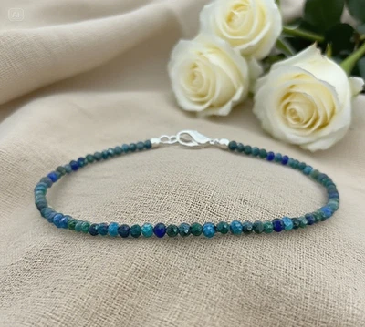 Azurite Malachite Beaded Gemstone Dainty Anklet Minimalist Healing Crystal Gifts