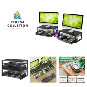2 Pack 2 Tier Metal Monitor Riser Stand and Computer Desk Organizer with Draw...