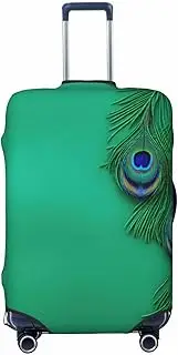 [CADREWY] Green Peacock Feather Print Travel Suitcase Cover Luggage Protector with Elastic Anti Scratch for Carry On, Black, Medium