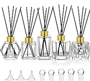 Diffuser Glass Bottles Set of 5 DIY Empty Clear Glass Fragrance Bottle with Gold Caps Reeds Sticks Vase Decorative Diffusers for Home Office Desk Decoration Wedding Replacement Girl Women